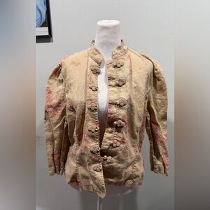 Ralph Lauren Beautiful Vtg Neutral Floral 100% Linen Summer Jacket  Rare XL